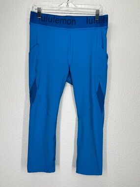 Lululemon Logo Waistband Crop 21” HR Train Leggings Blue 12